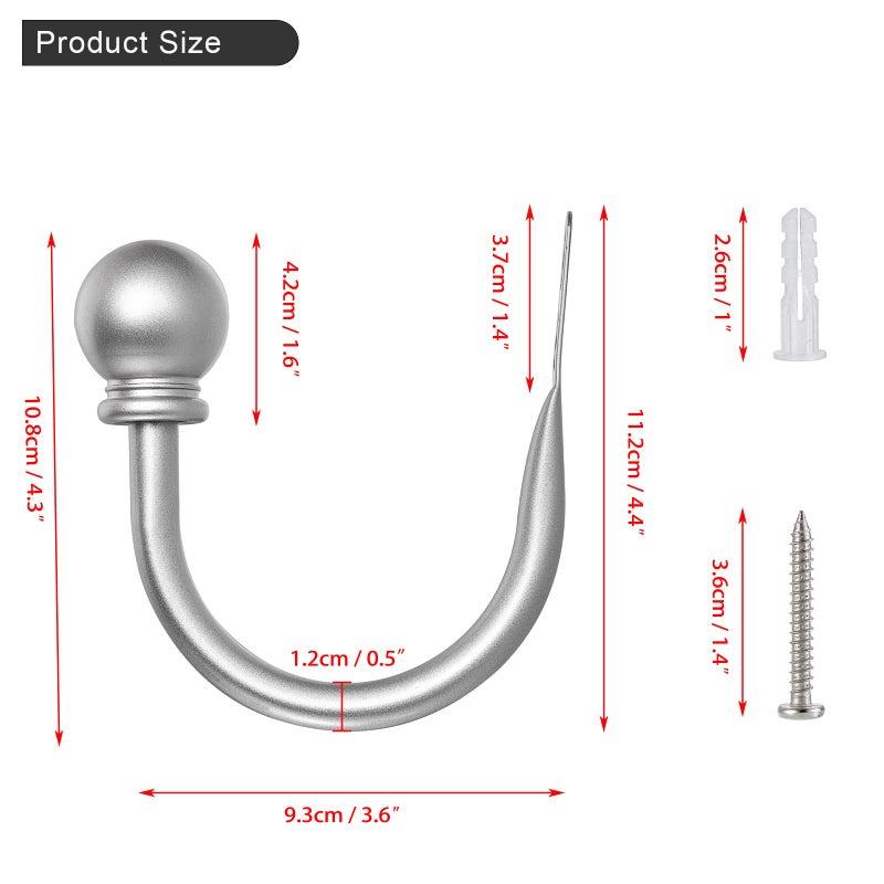 Sumnacon Set of 2 Decorative Curtain Holdbacks, Wall Mounted Aluminum Alloy Window Drapery Tiebacks for Bedroom, Livingroom Office Come with Screws, Silver - Image 3